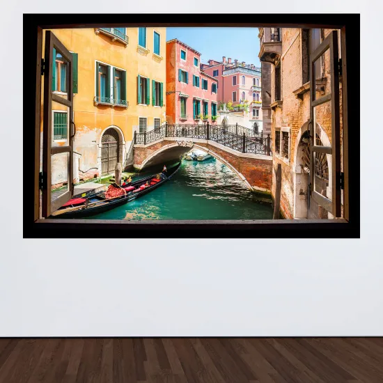 Stickers Trompe l'œil fenêtre en bois - Venise
