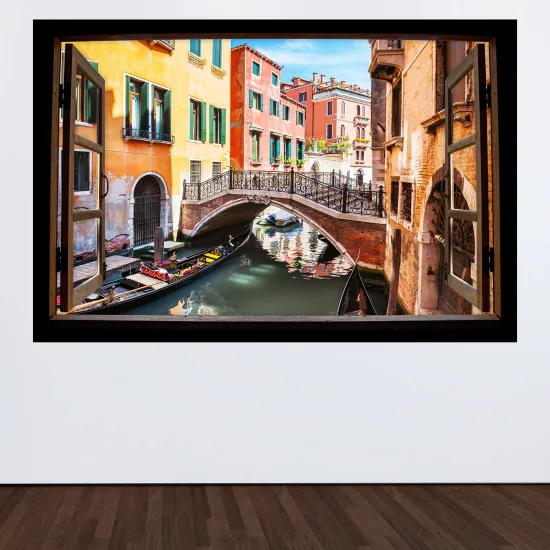 Stickers Trompe l'œil fenêtre en bois - Venise