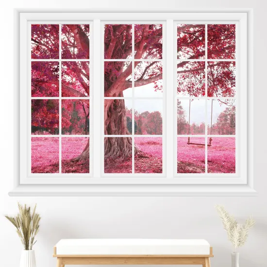 3D Wandtattoo - Optische Täuschung - Baum mit rosa Blättern