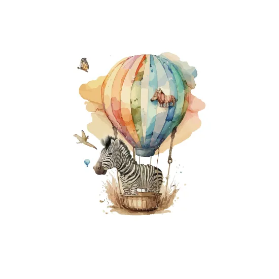 Papier peint panoramique Enfants - Zèbre Montgolfière