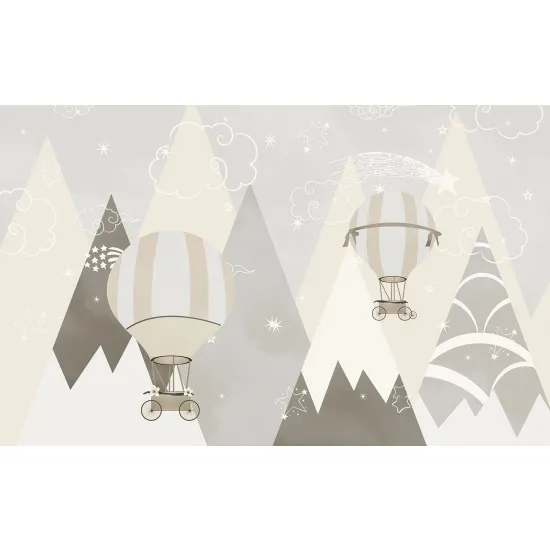 Panoramic Wallpaper - Kid Wall Mural - Hot Air Balloon Mountains