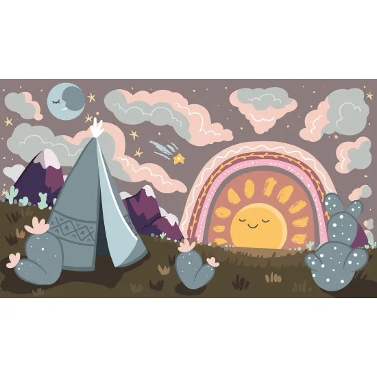 Panoramic Wallpaper - Kid Wall Mural - Children's Teepee Landscape