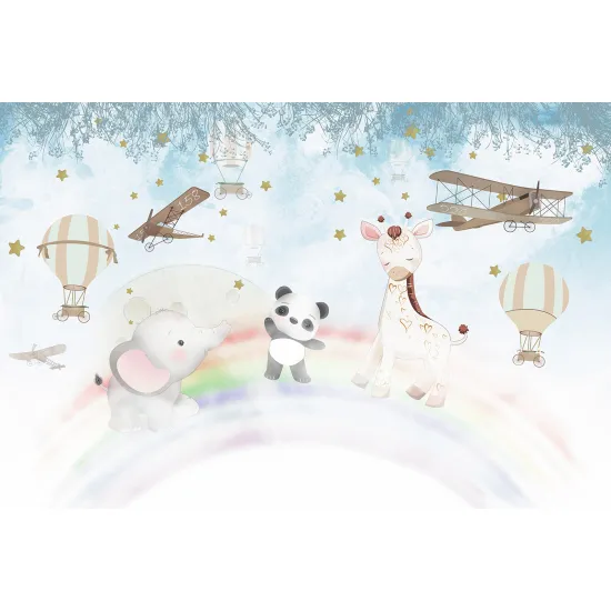 Panoramic Wallpaper - Kid Wall Mural - Rainbow Animals