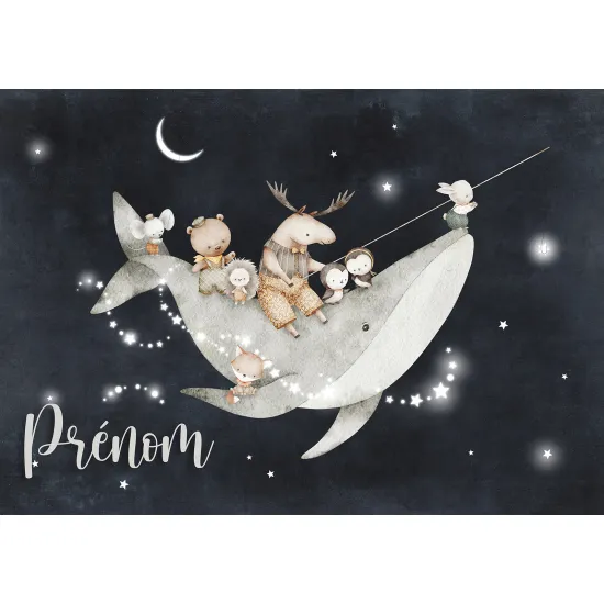 Personalized Panoramic Wall Mural - Wallpaper for Kids - Whale Animals