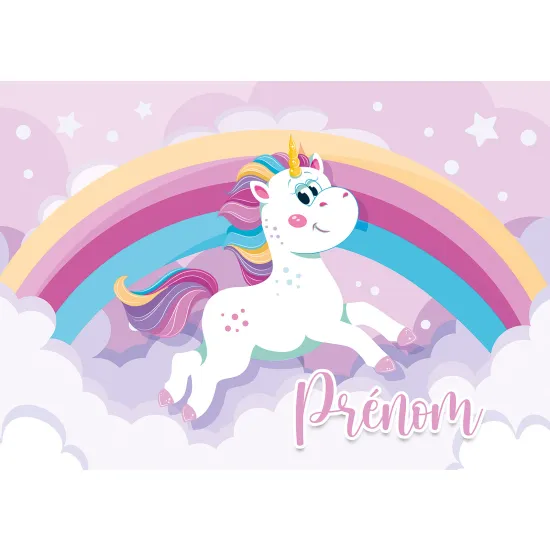 Personalized Panoramic Wall Mural - Wallpaper for Kids - Rainbow Unicorn
