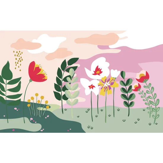 Panoramic Wallpaper - Wall Mural - Flowers