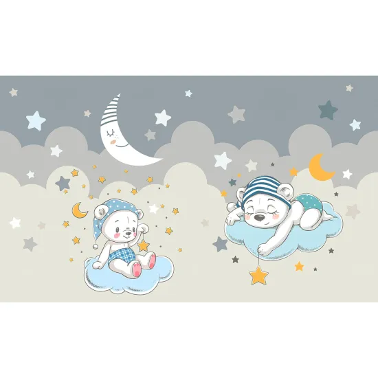 Panoramic Wallpaper - Wall Mural for Children - Bear Cubs Stars