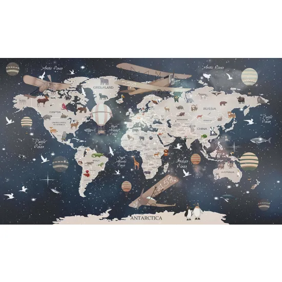 Panoramic Wallpaper - Wall Mural for Children - World Map