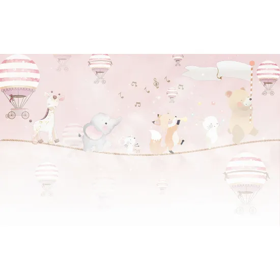 Panoramic Wallpaper - Wall Mural Children - Hot Air Balloon Animals