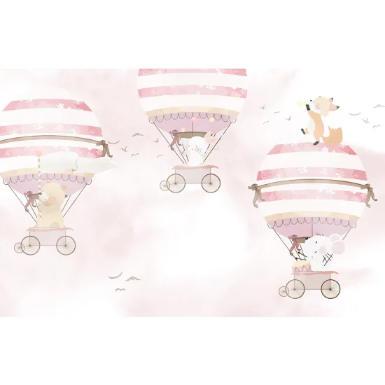 Papier peint panoramique Enfants - Animaux Montgolfières