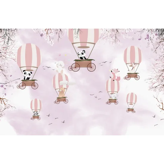 Papier peint panoramique Enfants - Animaux Montgolfières