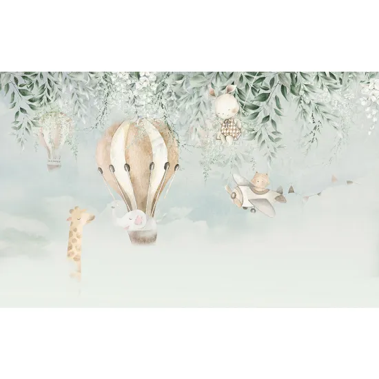 Papel pintado panorámico Niños - Animales Globos aerostáticos