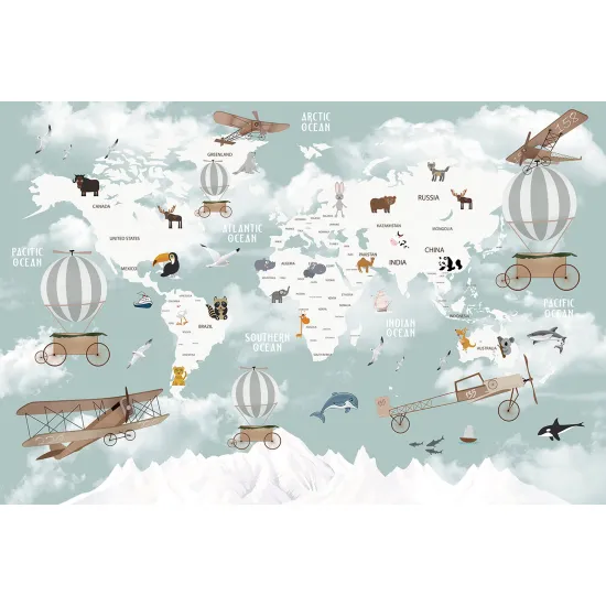 Panoramic Wallpaper - Wall Mural for Children - World Map