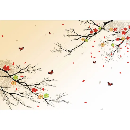 Panoramic Wallpaper - Wall Mural - Butterfly Branches
