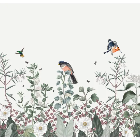 Papier peint panoramique - Fleurs Oiseaux
