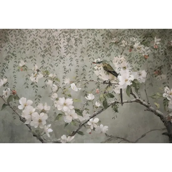 Panoramic Wallpaper - Wall Mural - Bird Flowers