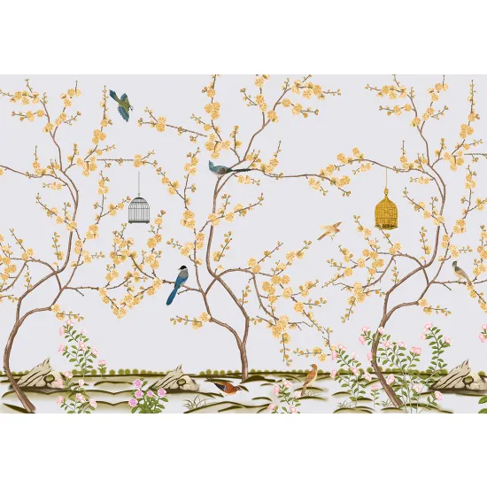 Papier peint panoramique - Fleurs Oiseaux