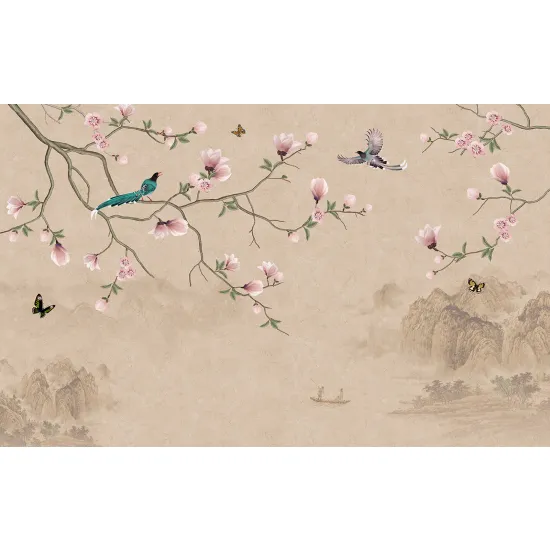 Papier peint panoramique - Fleurs Oiseaux