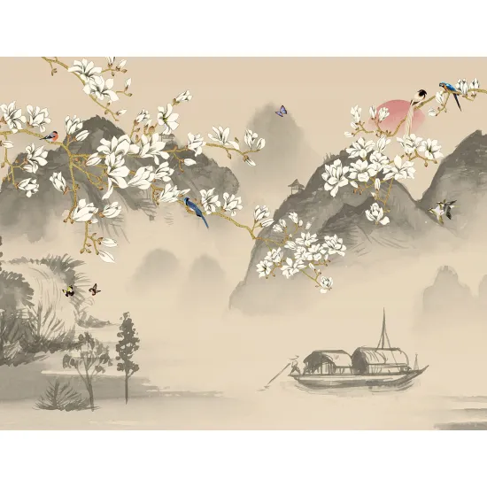 Papier peint panoramique - Fleurs Oiseaux