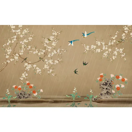 Papier peint panoramique - Fleurs Oiseaux