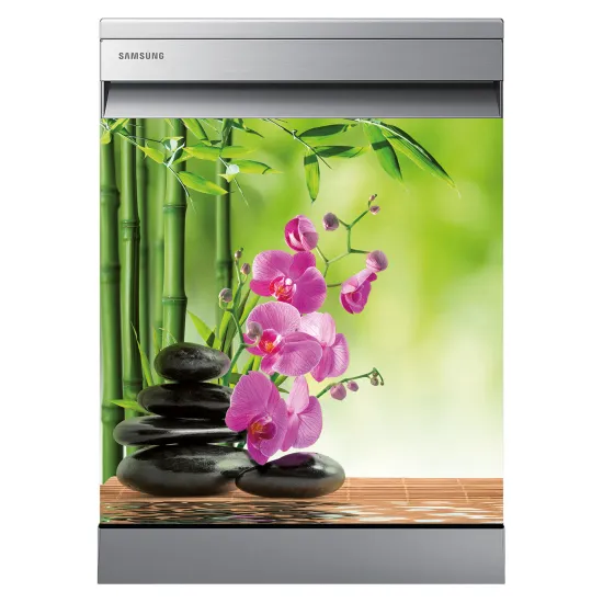 Stickers Lave vaisselle - Orchidées bambou galets zen