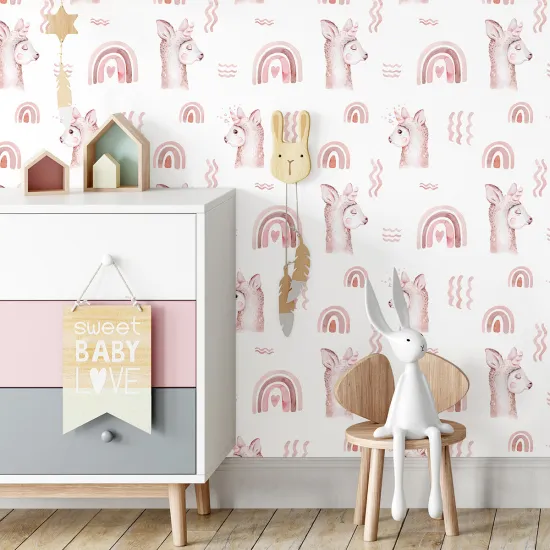 Kid Wall Mural - Wallpaper - Rainbow Llamas
