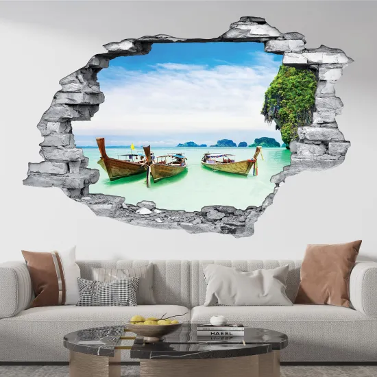 Stickers Trompe l'oeil trou dans le mur - Bateaux Thaïlande