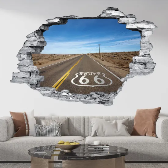 Stickers Trompe l'oeil trou dans le mur - Route 66