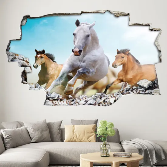 Hole In The Wall Sticker - Optical illusions - Horses