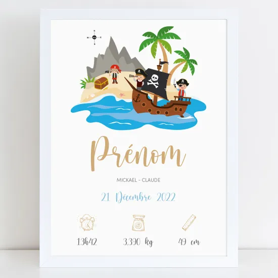 Affiche / Poster de naissance bébé - Pirates