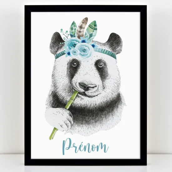 Affiche / Poster Prénom Enfants - Panda bleu