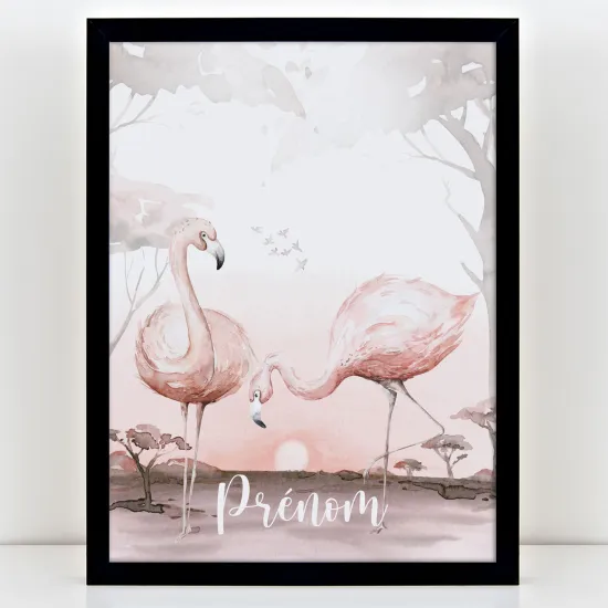 Póster infantil personalizado - Flamencos rosas