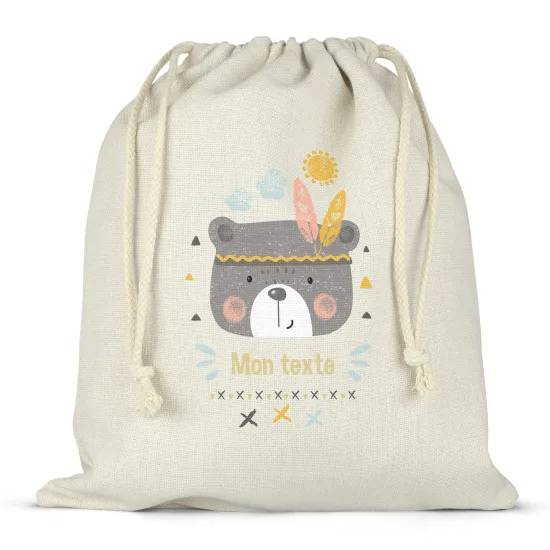 Sac à ficelles personnalisé - Ourson indien