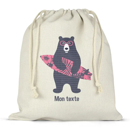 Sac à ficelles personnalisé - Ours surfeur