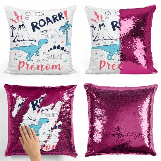 Coussin sequins personnalisé - Dinosaures